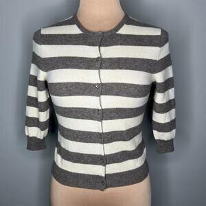 Ron Herman Cashmere Sweater Cardigan Small Womens Striped Gray Half Sleeve Knit